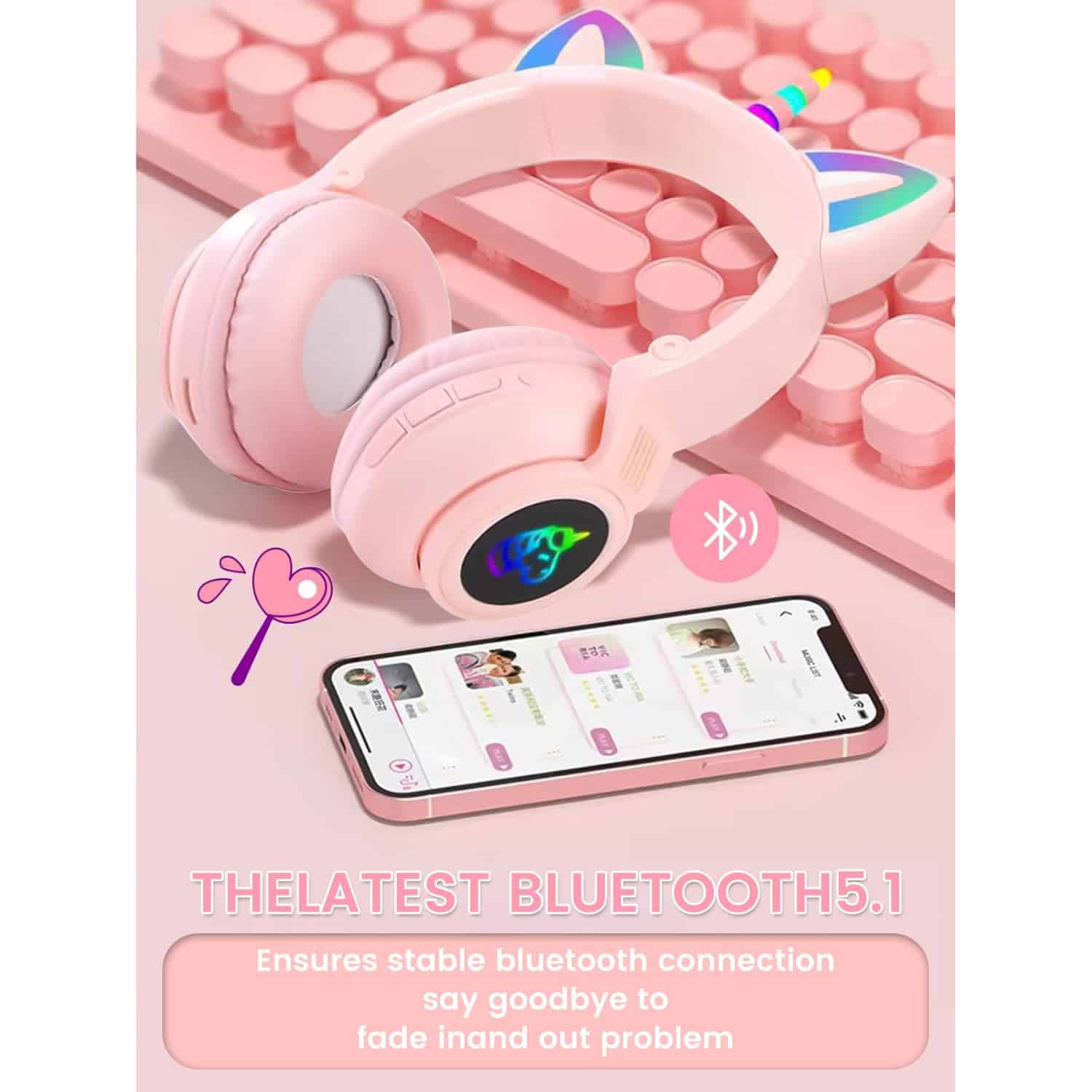 Audífonos Bluetooth para niños con diseño -Rosa - Imagen 6