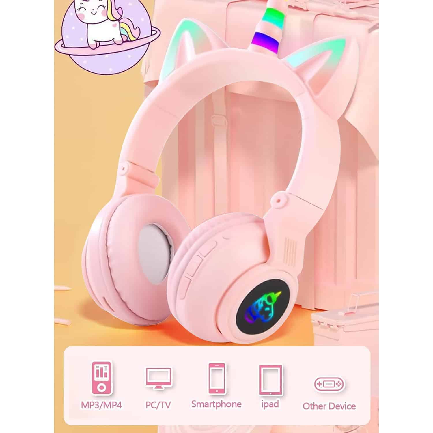 Audífonos Bluetooth para niños con diseño -Rosa - Imagen 5