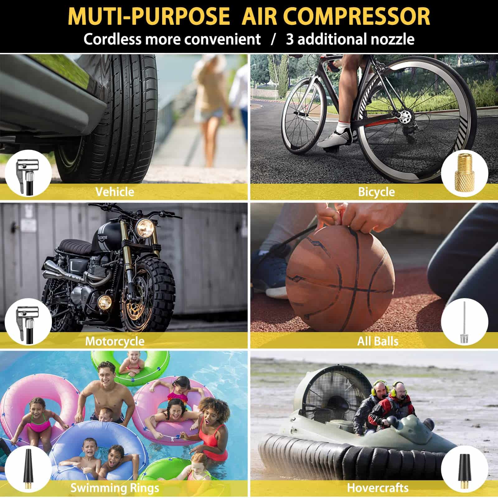 Compresor de Aire E-Ant, Portátil 4 en 1 260PSI, Cargador