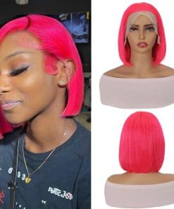 Peluca Bob Frontal de Encaje en Color Rosa Fuerte Pre