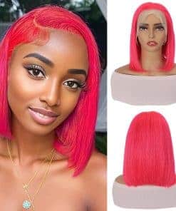 YOUFA Peluca de Bob Corto de Encaje Frontal Rosa Pre