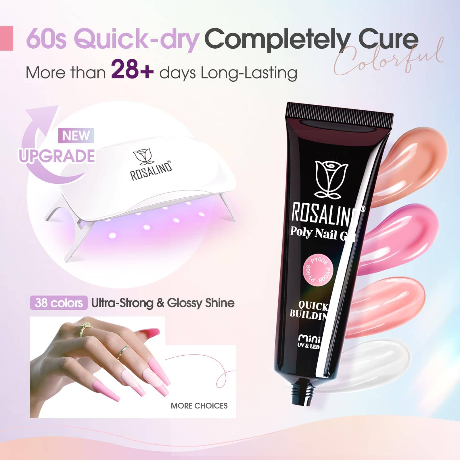 Kit de 38 piezas ROSALIND Poly Nail Gel con Mini lámpara de - Imagen 5