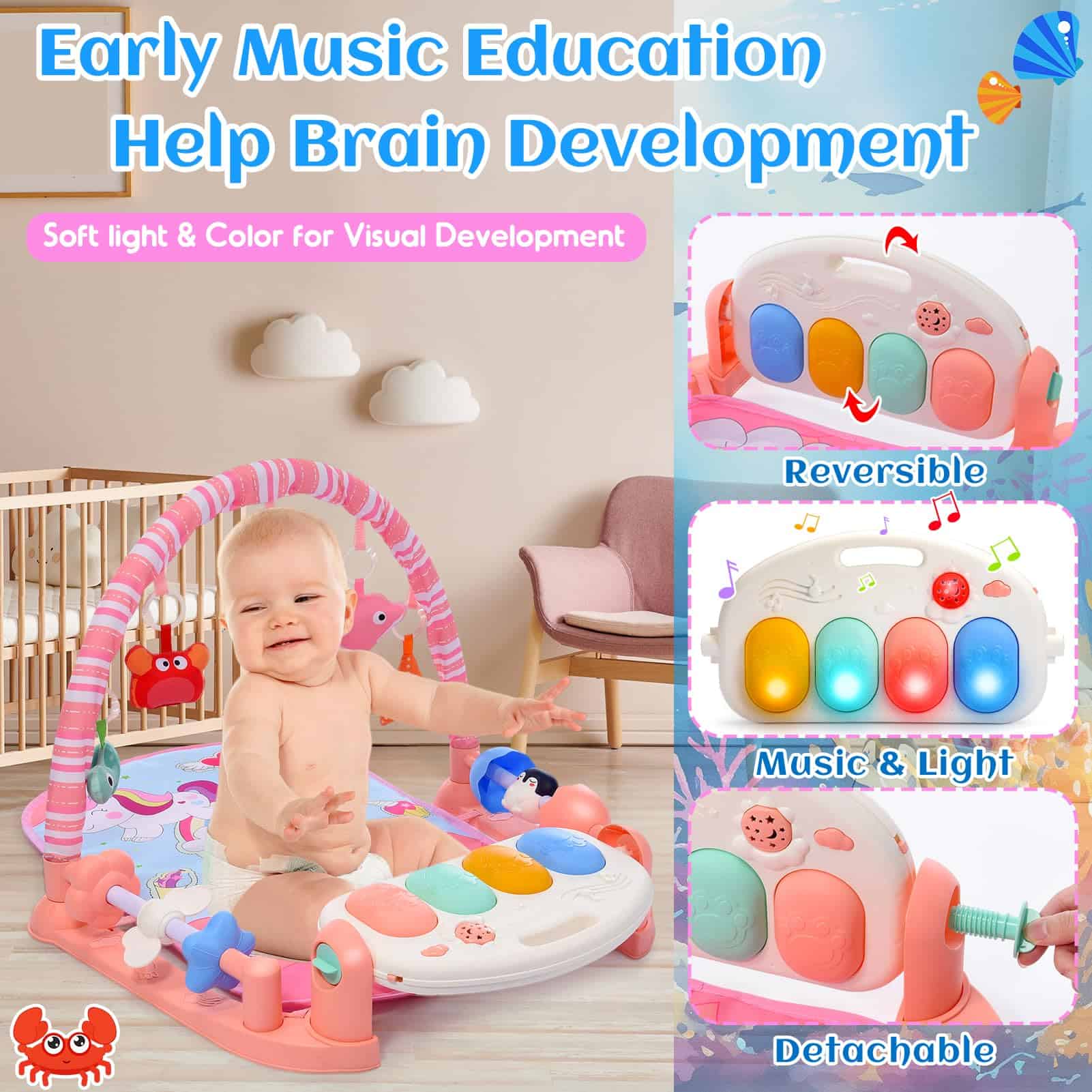 Tapetes de gimnasia para bebés con tapete de agua para el - Imagen 4