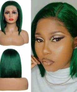 YOUFA Peluca de Encaje Frontal Verde Esmeralda Corte Bob