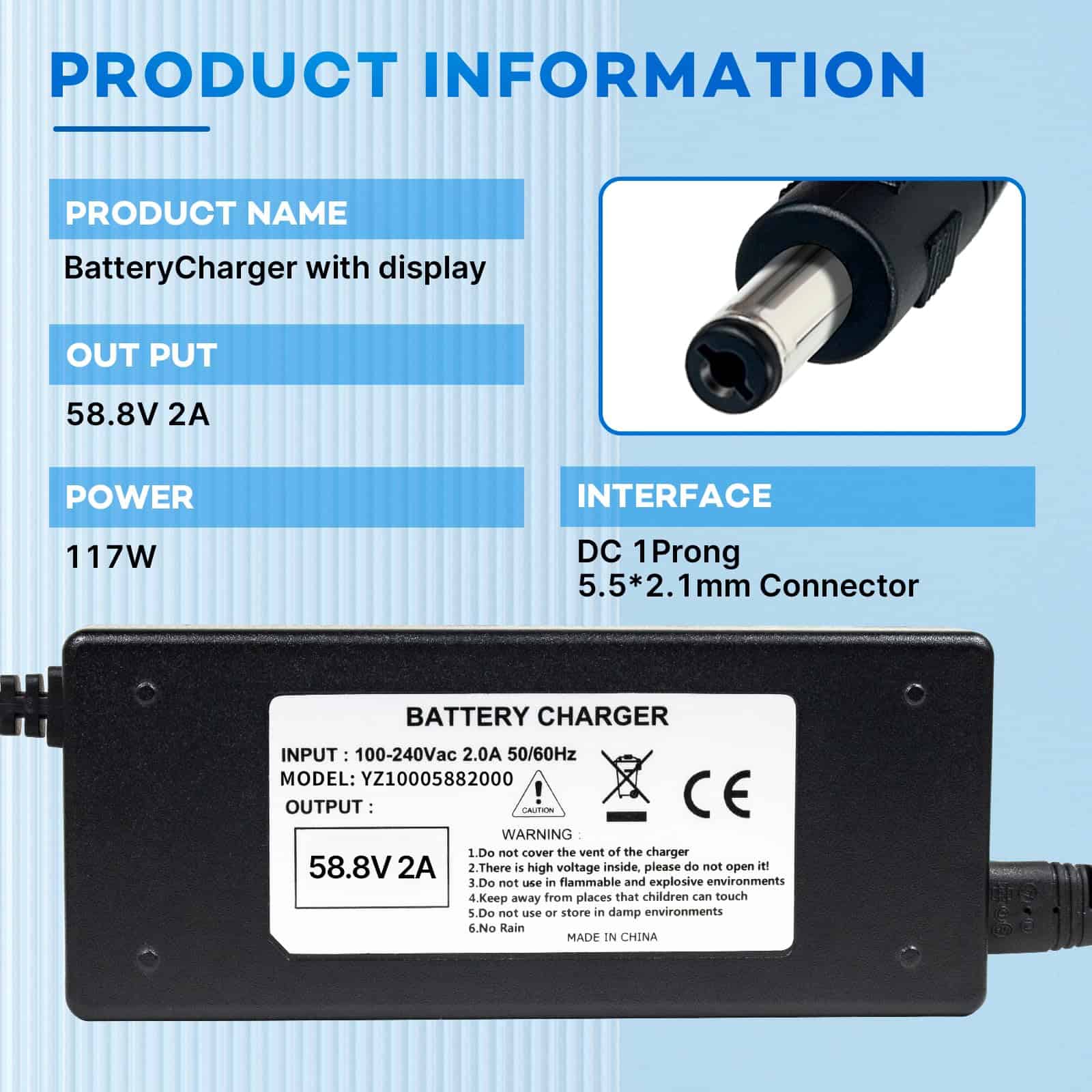 Cargador de corriente YZPOWER 58.8V 2A para batería de - Imagen 3