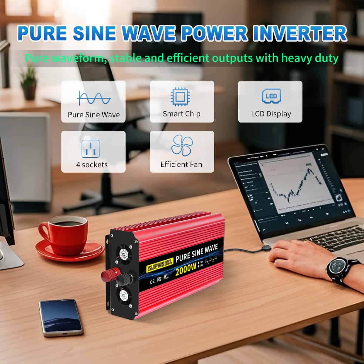 Inversor de Onda Sinusoidal Pura SUNWHEEL 2000W 24V, - Imagen 3