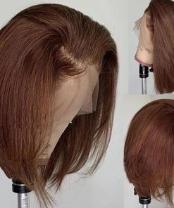 YOUFA Peluca de Cabello Humano Lace Front de Bob en Marrón