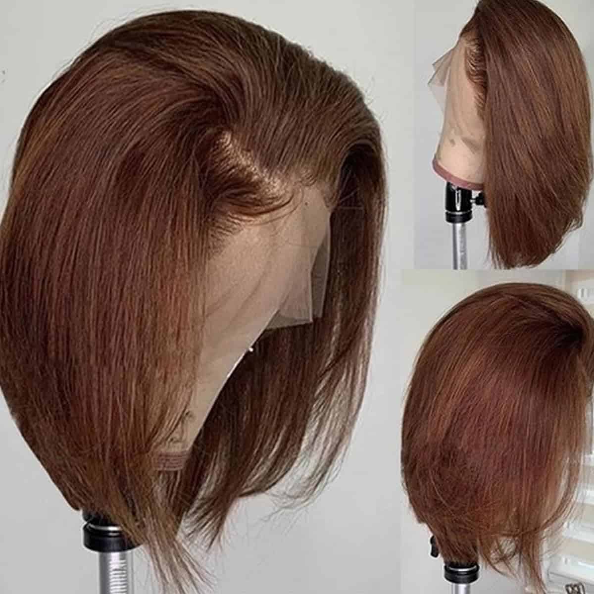 YOUFA Peluca de Cabello Humano Lace Front de Bob en Marrón