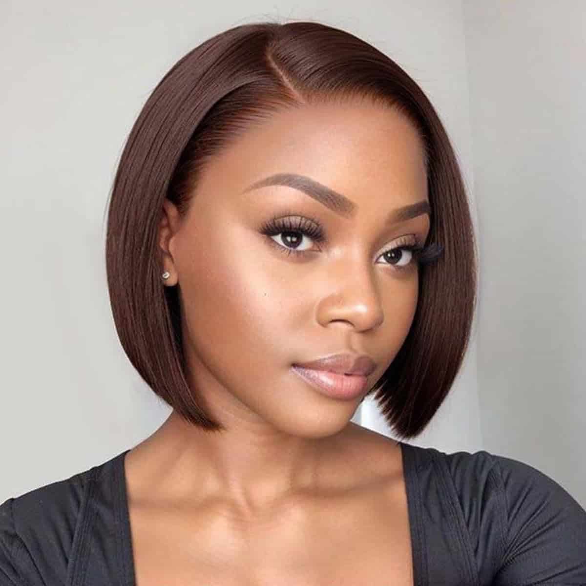 YOUFA Peluca de Cabello Humano Lace Front de Bob en Marrón - Imagen 8