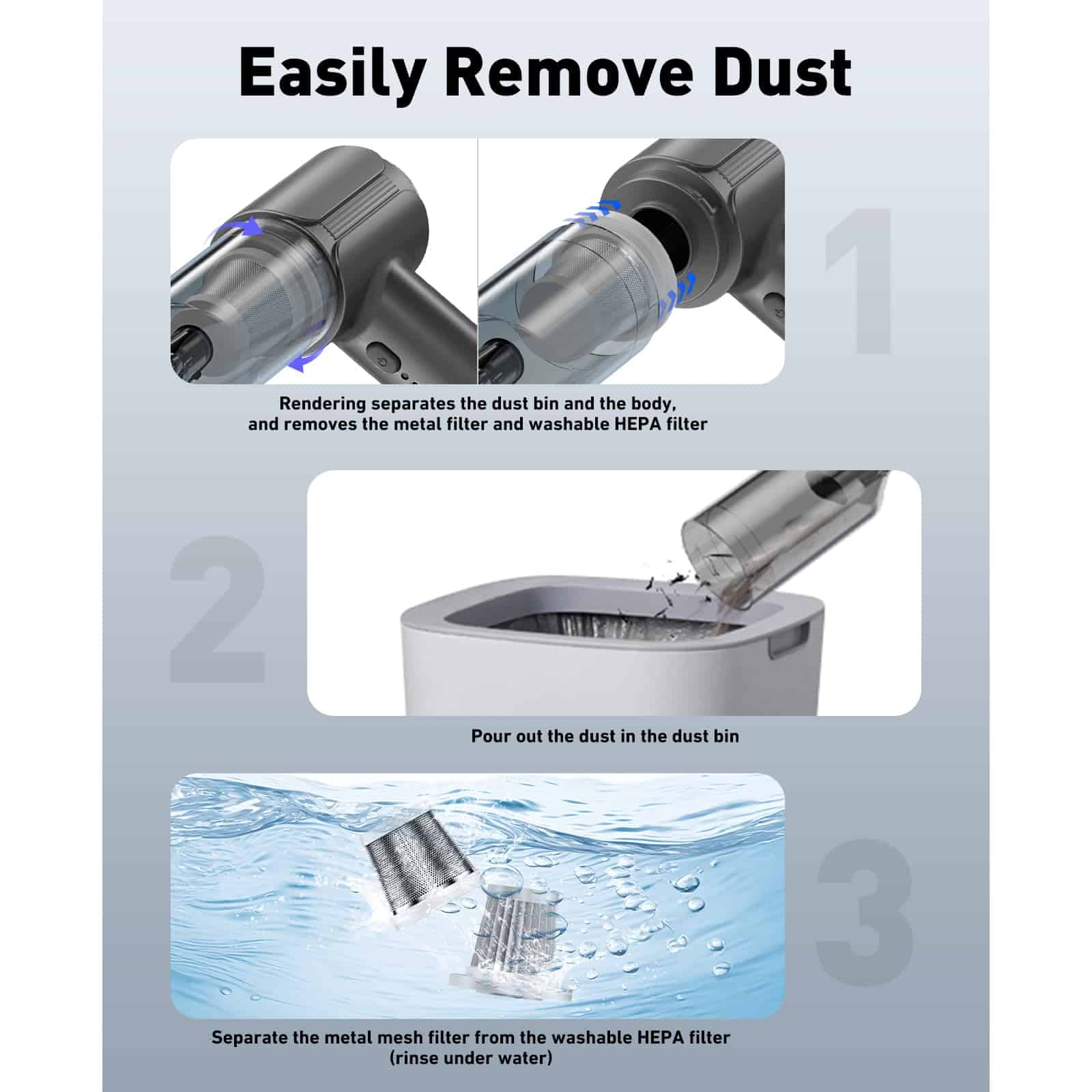 Aspiradora de Mano para Coche sin Cable con Motor sin - Imagen 8