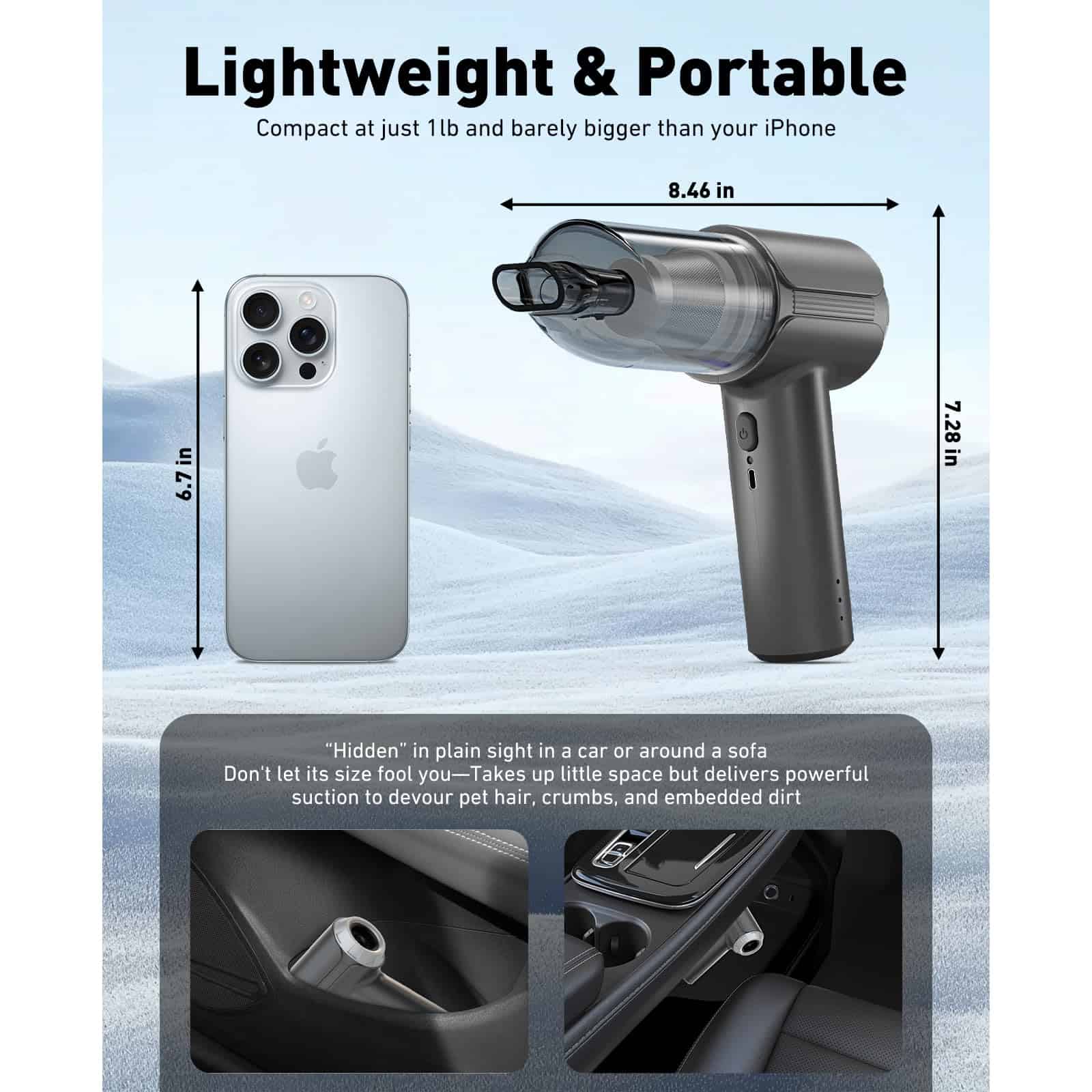 Aspiradora de Mano para Coche sin Cable con Motor sin - Imagen 7