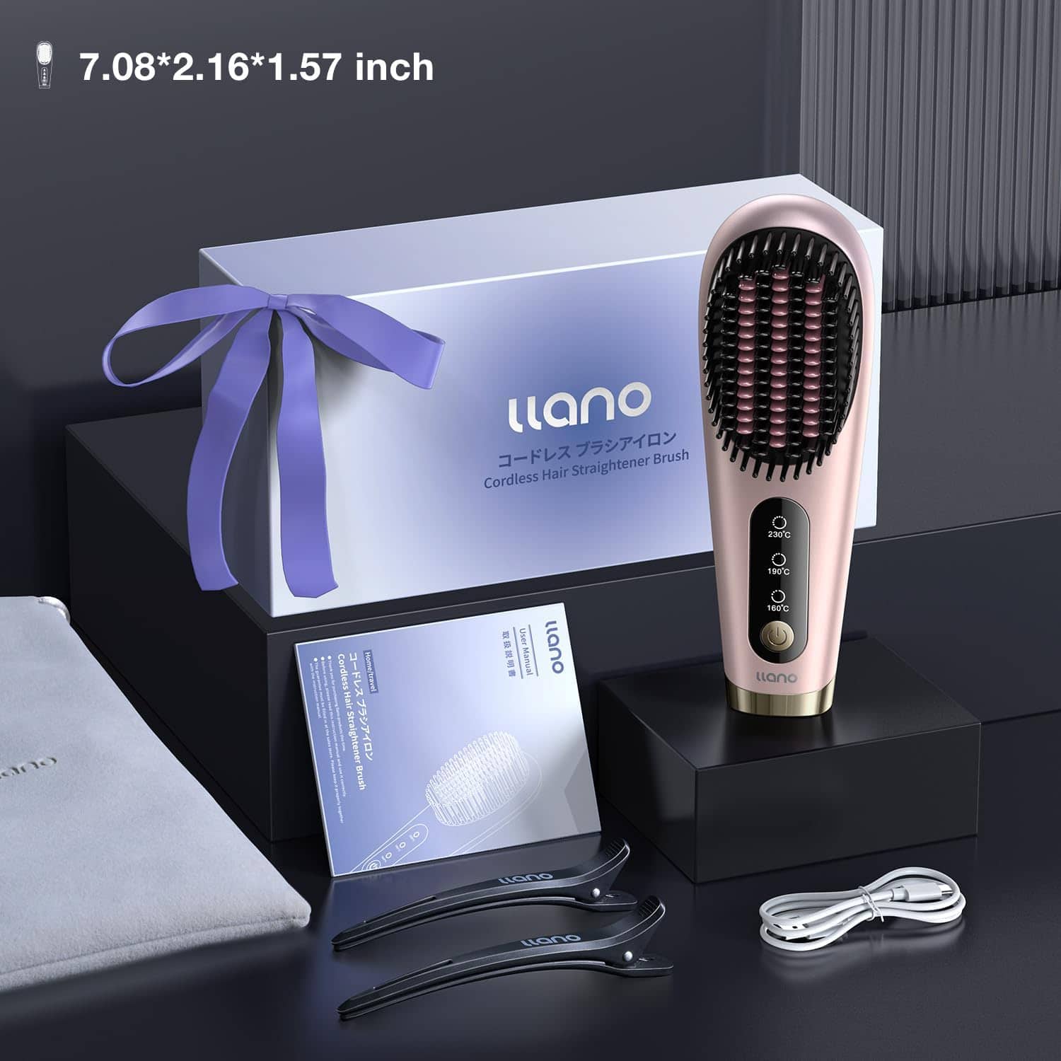 Cepillo alisador de cabello portátil llano sin cable, - Imagen 10