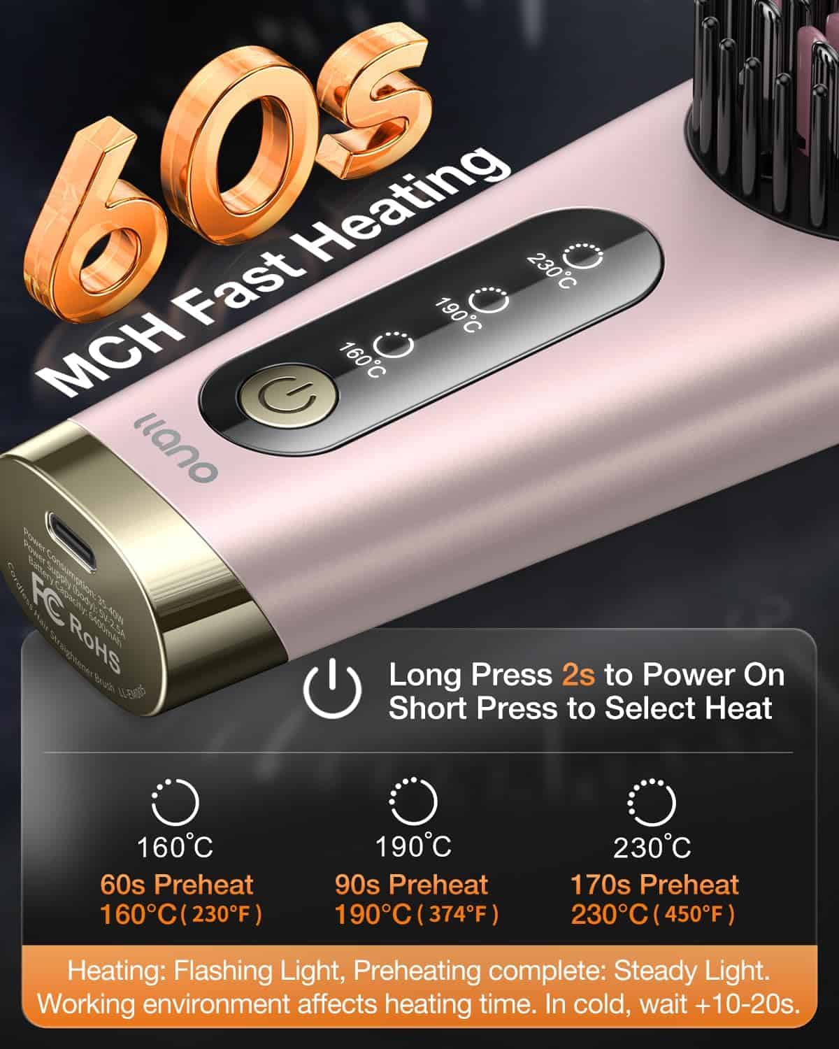 Cepillo alisador de cabello portátil llano sin cable, - Imagen 3