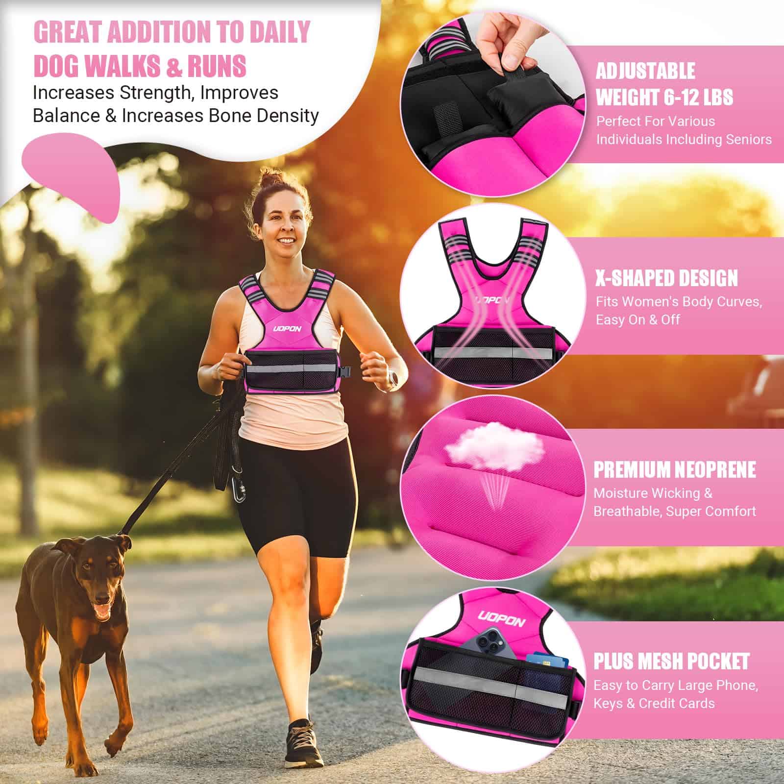 Chaleco Ponderado Ajustable para Mujeres, 6-12 -Rosado - Imagen 3