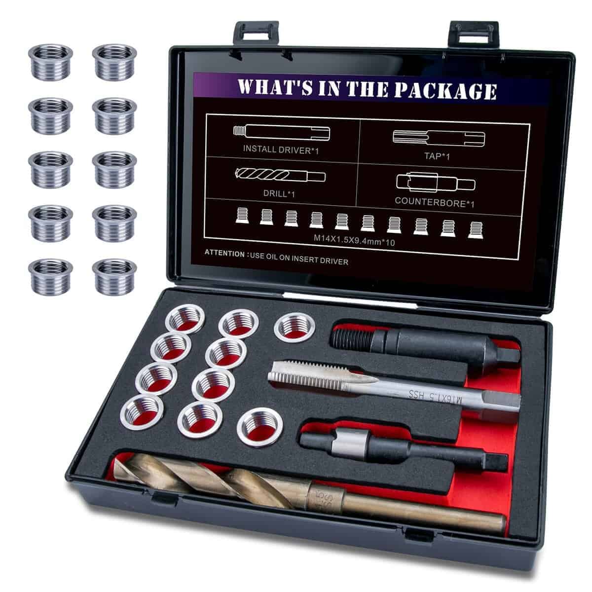 Kit de Reparación de Roscas M14X1.5 SENNMONN con Broca HSS,