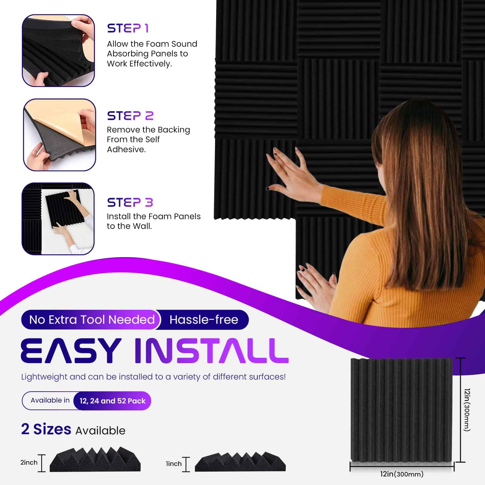 Paneles acústicos autoadhesivos Earthly Echoes 1" x 12" x - Imagen 6