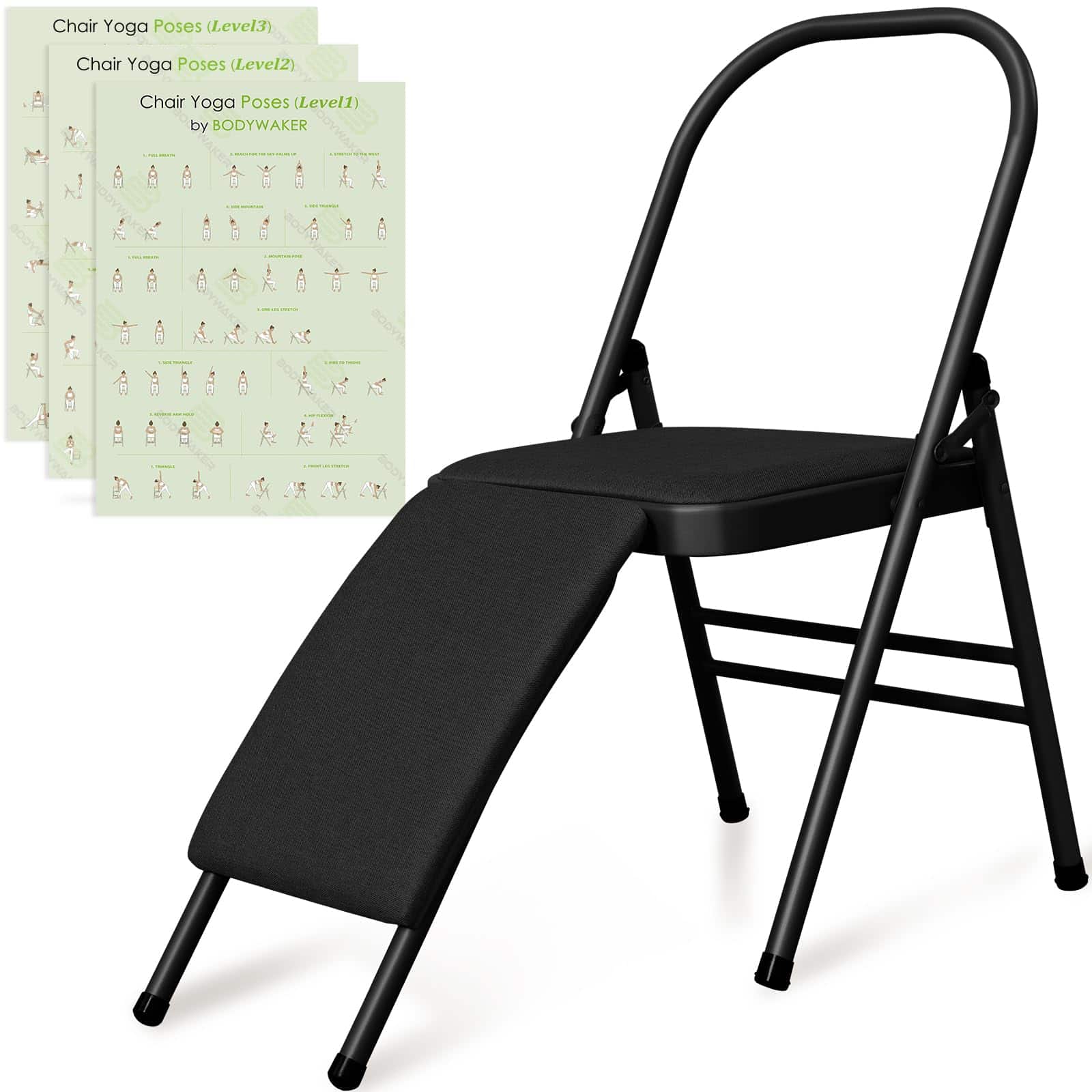 Silla Auxiliar de Yoga Plegable con 3 Carteles de Guía de