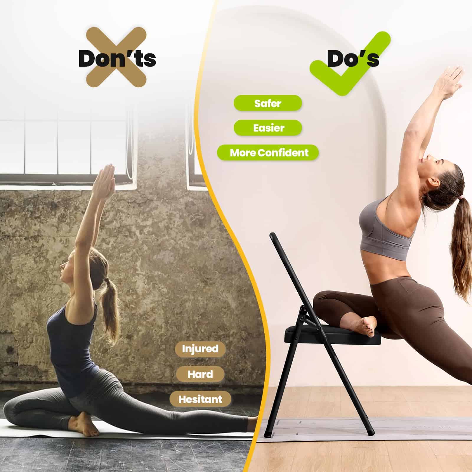 Silla Auxiliar de Yoga Plegable con 3 Carteles de Guía de - Imagen 3