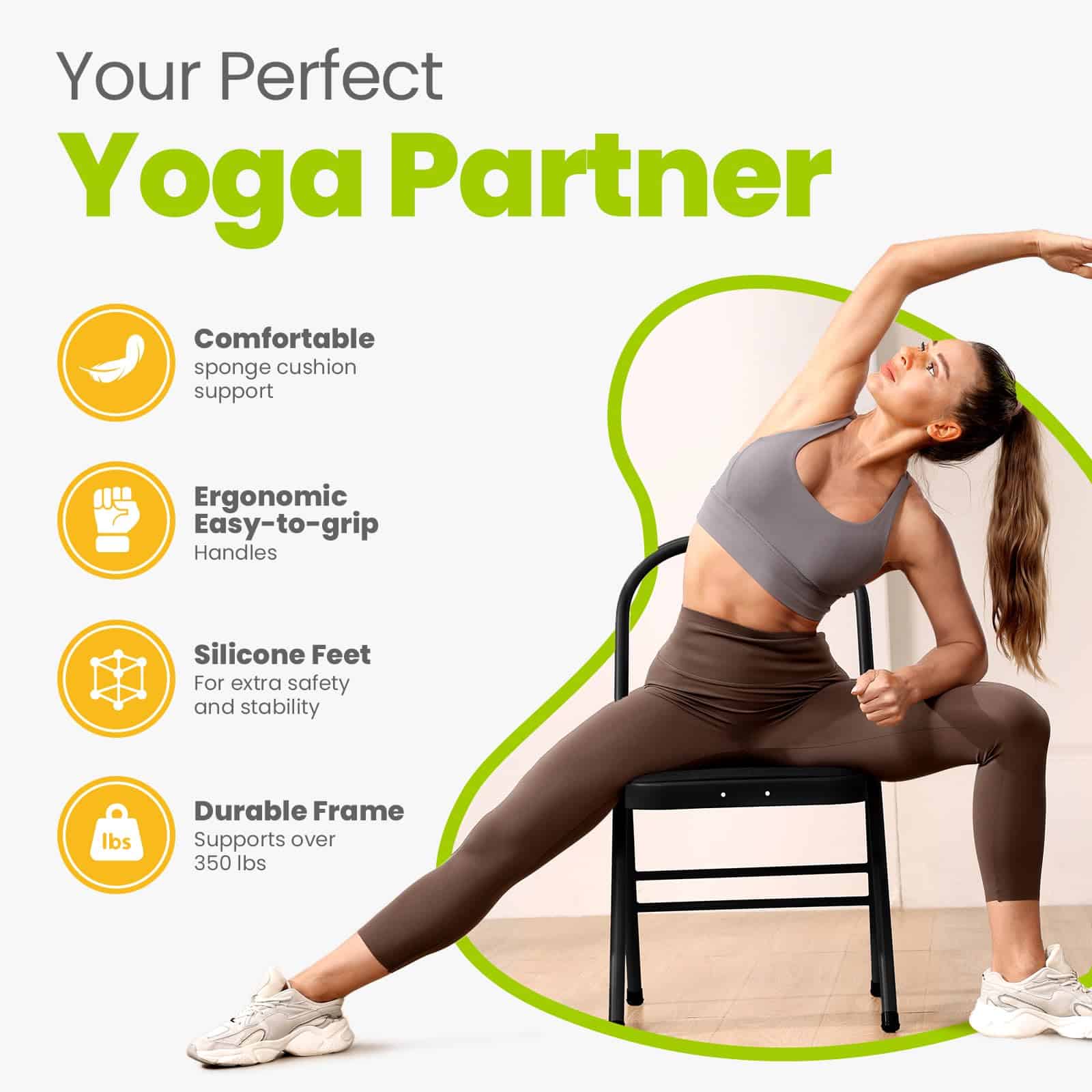Silla Auxiliar de Yoga Plegable con 3 Carteles de Guía de - Imagen 4
