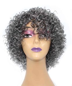Pelucas de Cabello Humano Rizado Corto Gris Velicoo Pixie