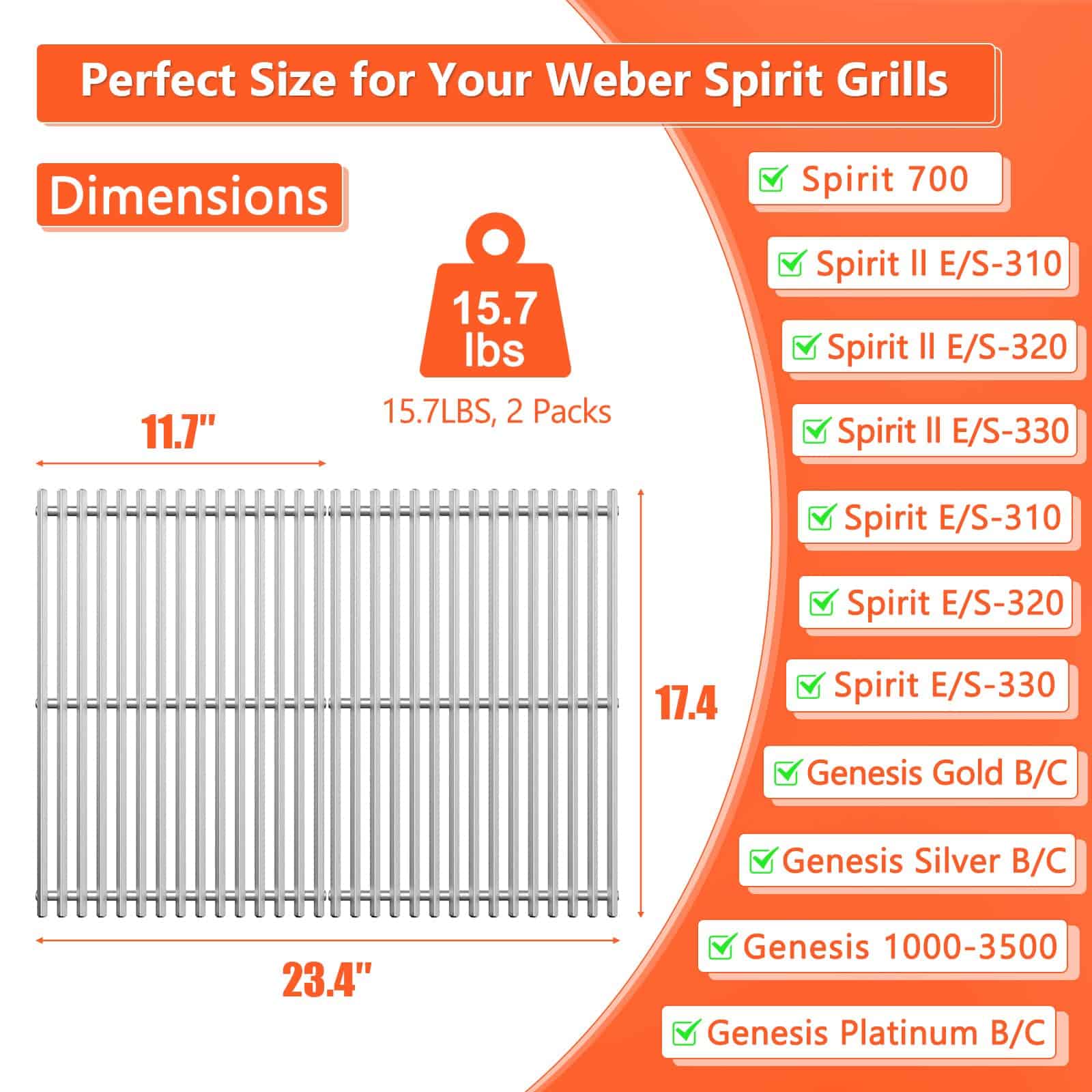 Parrillas de 9.5MM para Weber Spirit 300 y GS4 Spirit II - Imagen 3