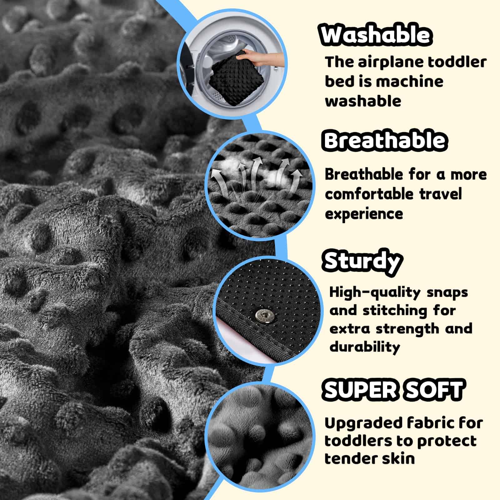 Cama de Avión para Niños Trekbabe con Manta, -Negro con Mant - Imagen 5