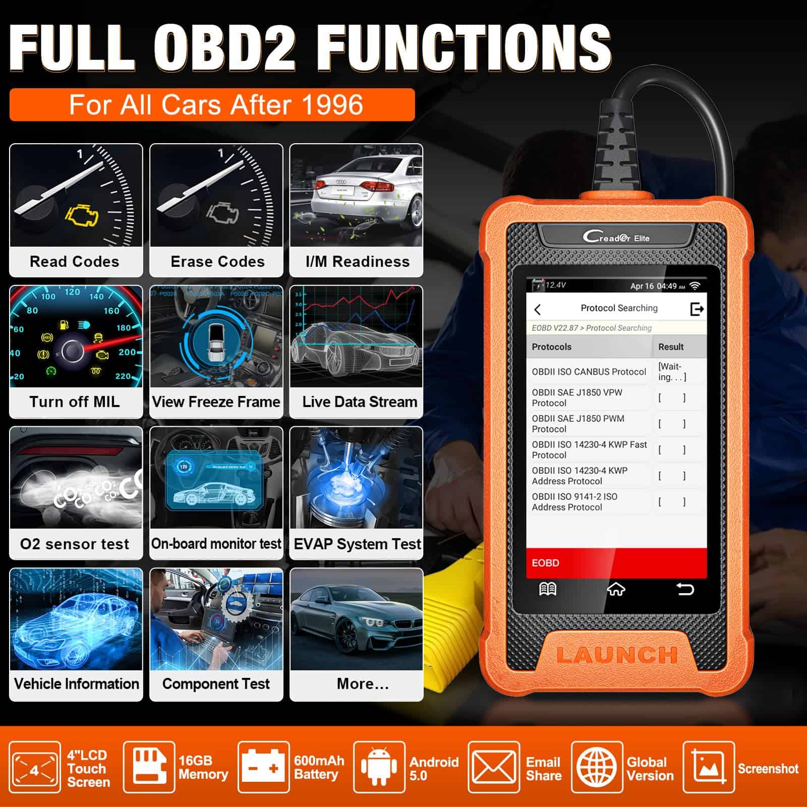 Lector de códigos OBDII LAUNCH Creader Elite para Vehículos - Imagen 8