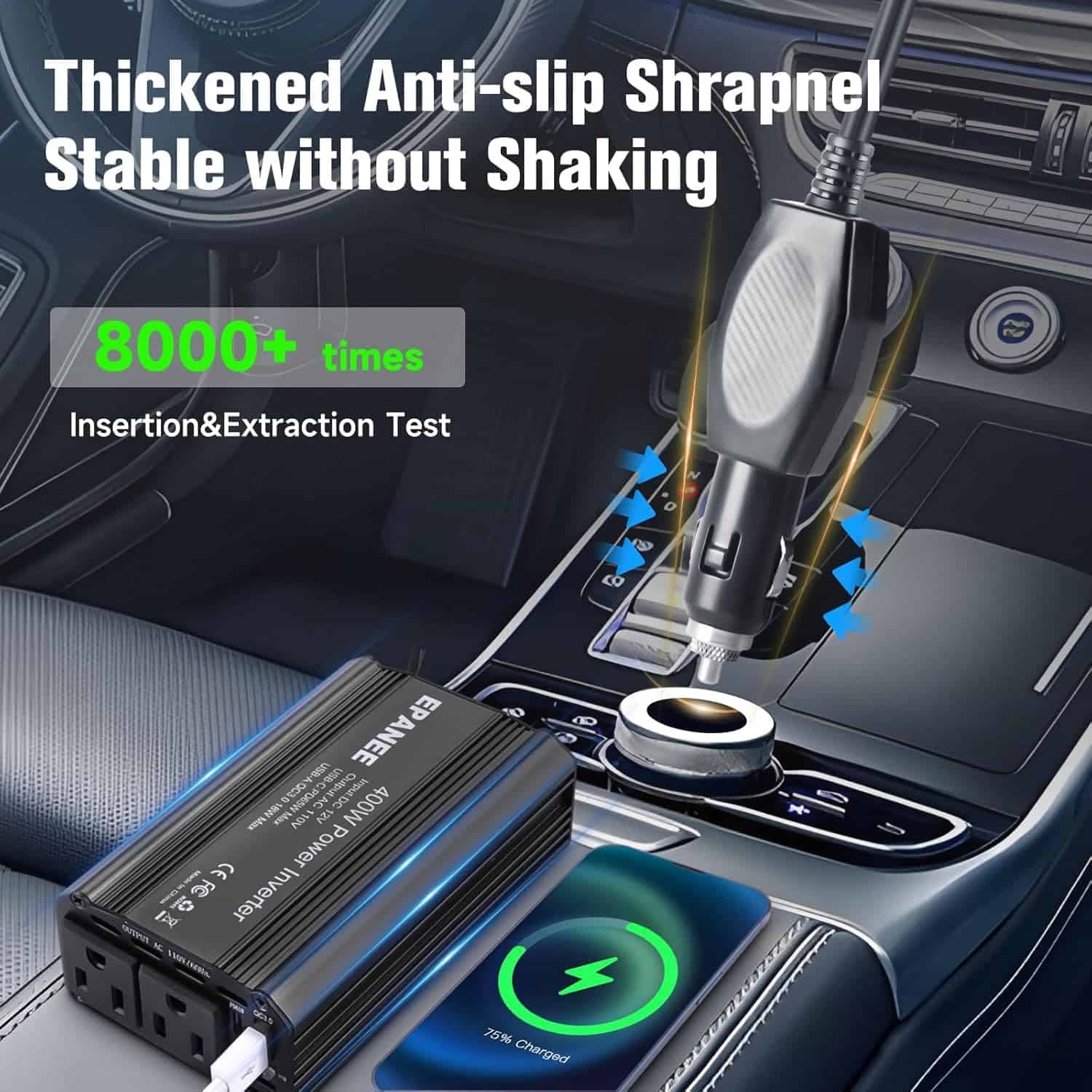 Inversor de corriente de 400W 12V DC a 110V -Negro - Imagen 6