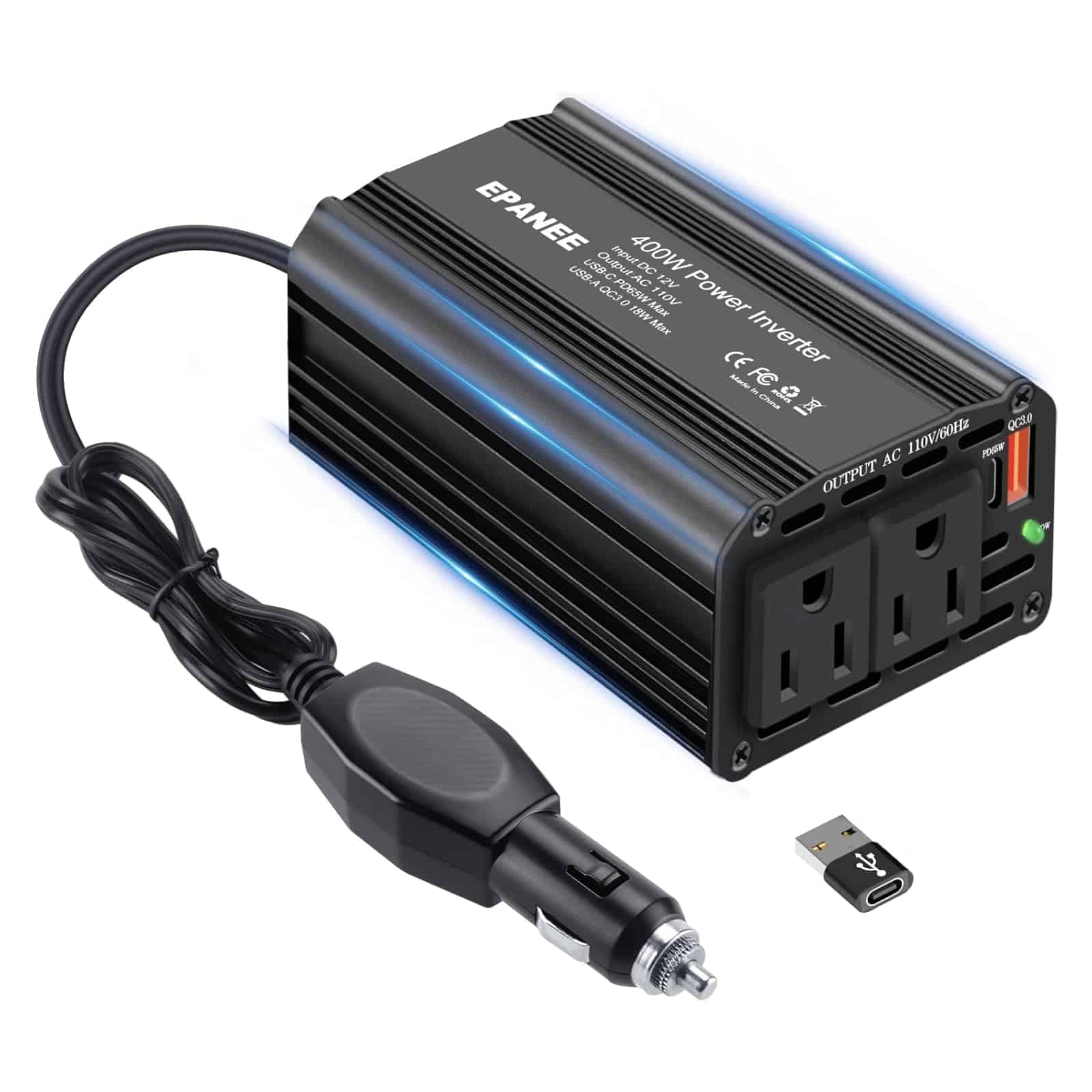 Inversor de corriente de 400W 12V DC a 110V -Negro