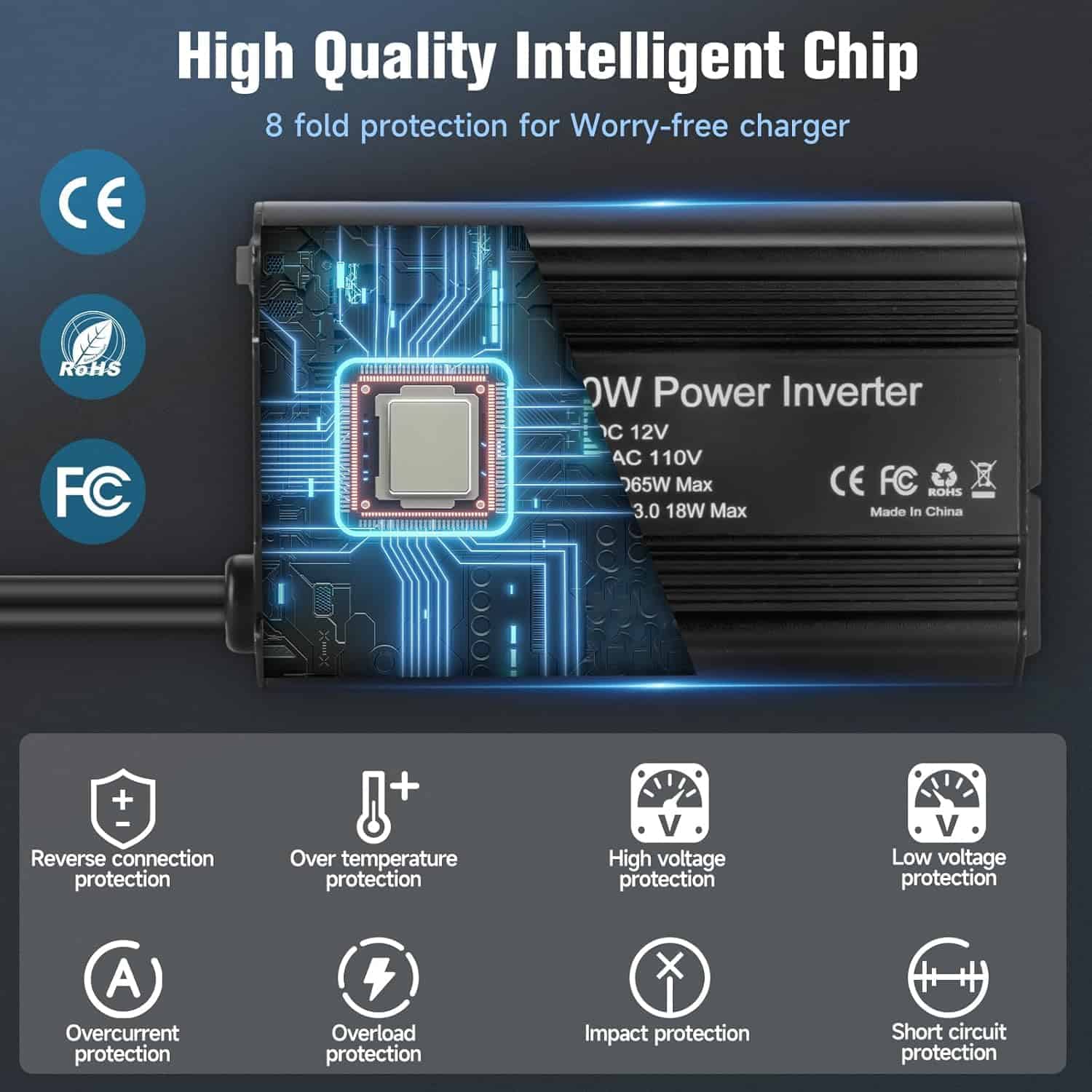 Inversor de corriente de 400W 12V DC a 110V -Negro - Imagen 4