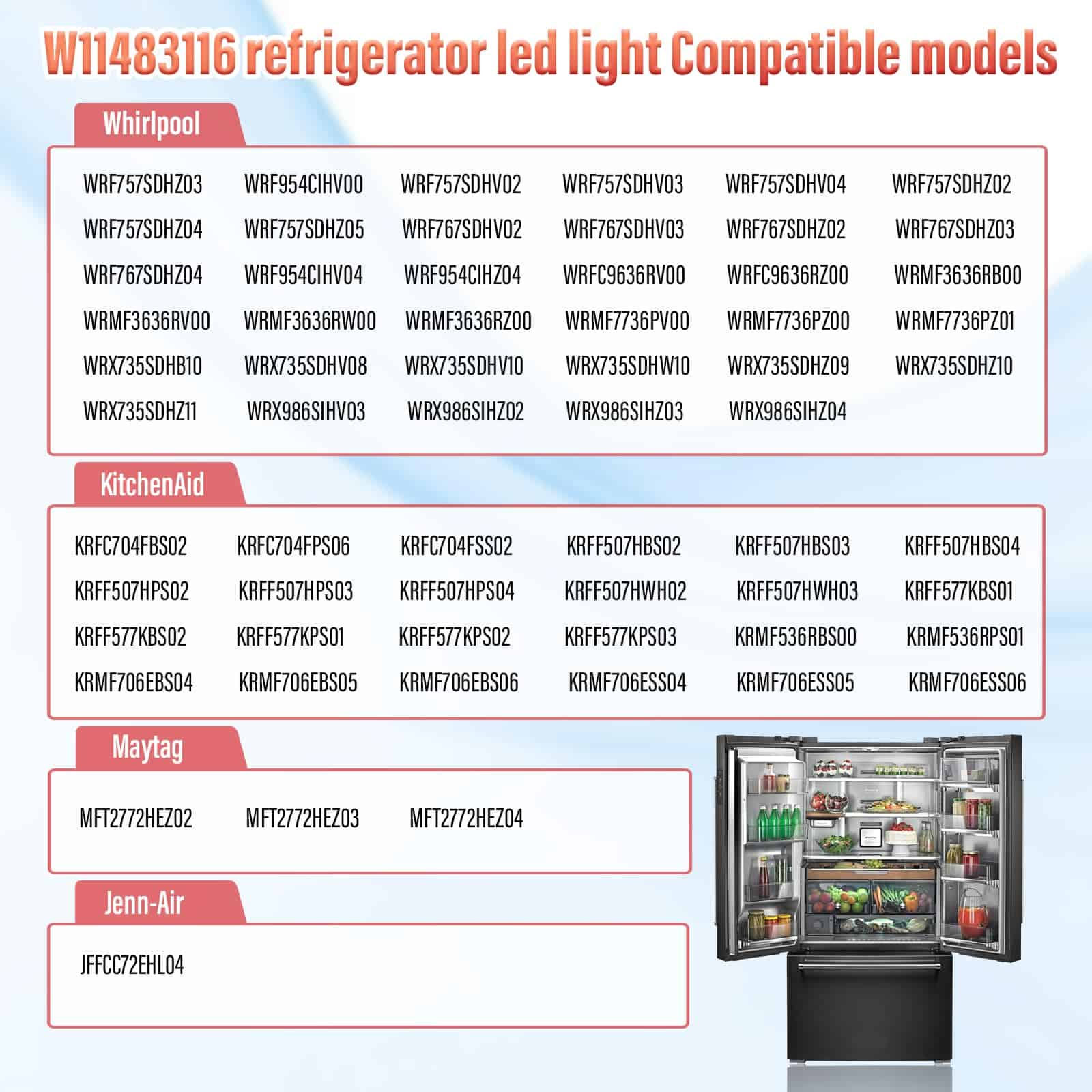 Módulo de luz LED para refrigerador Delixike W11483116 para - Imagen 6