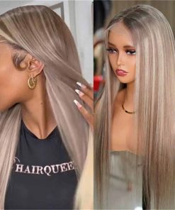 Pelucas de Encaje Frontal Larga Recta Rubia con Reflejos de