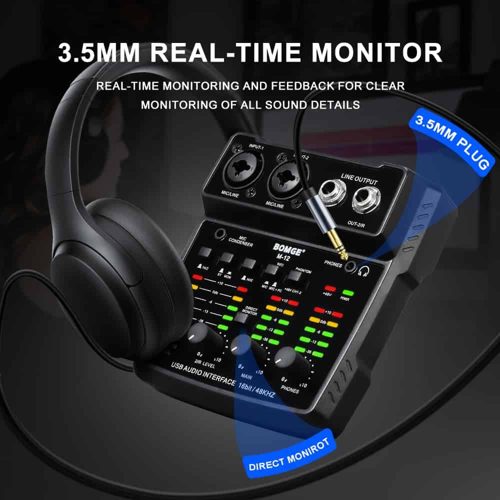 Interfaz de audio USB BOMGE M12, mezclador de 2 canales, - Imagen 4