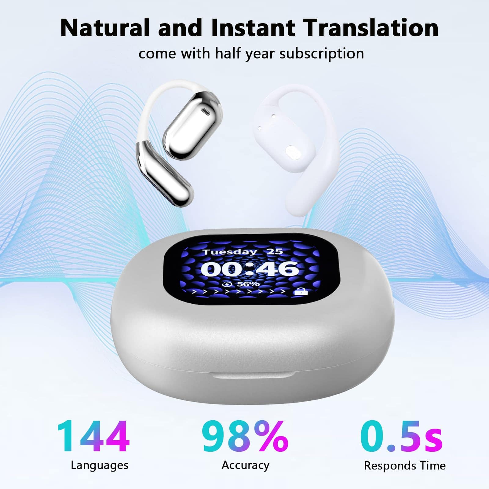 Auriculares de traducción AI en tiempo real -Plateado - Imagen 3