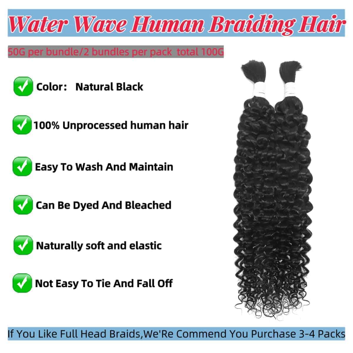 Cabello de Trenzado Humano Ondulado de Agua, Cabello Humano - Imagen 3