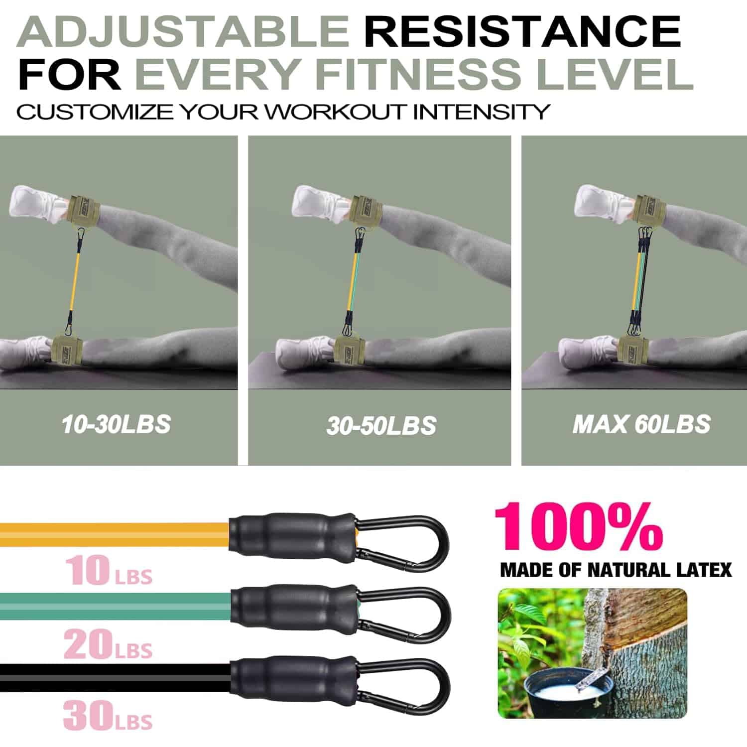 Bandas de Resistencia para Tobillo con Puños, -Verde con 3 B - Imagen 6