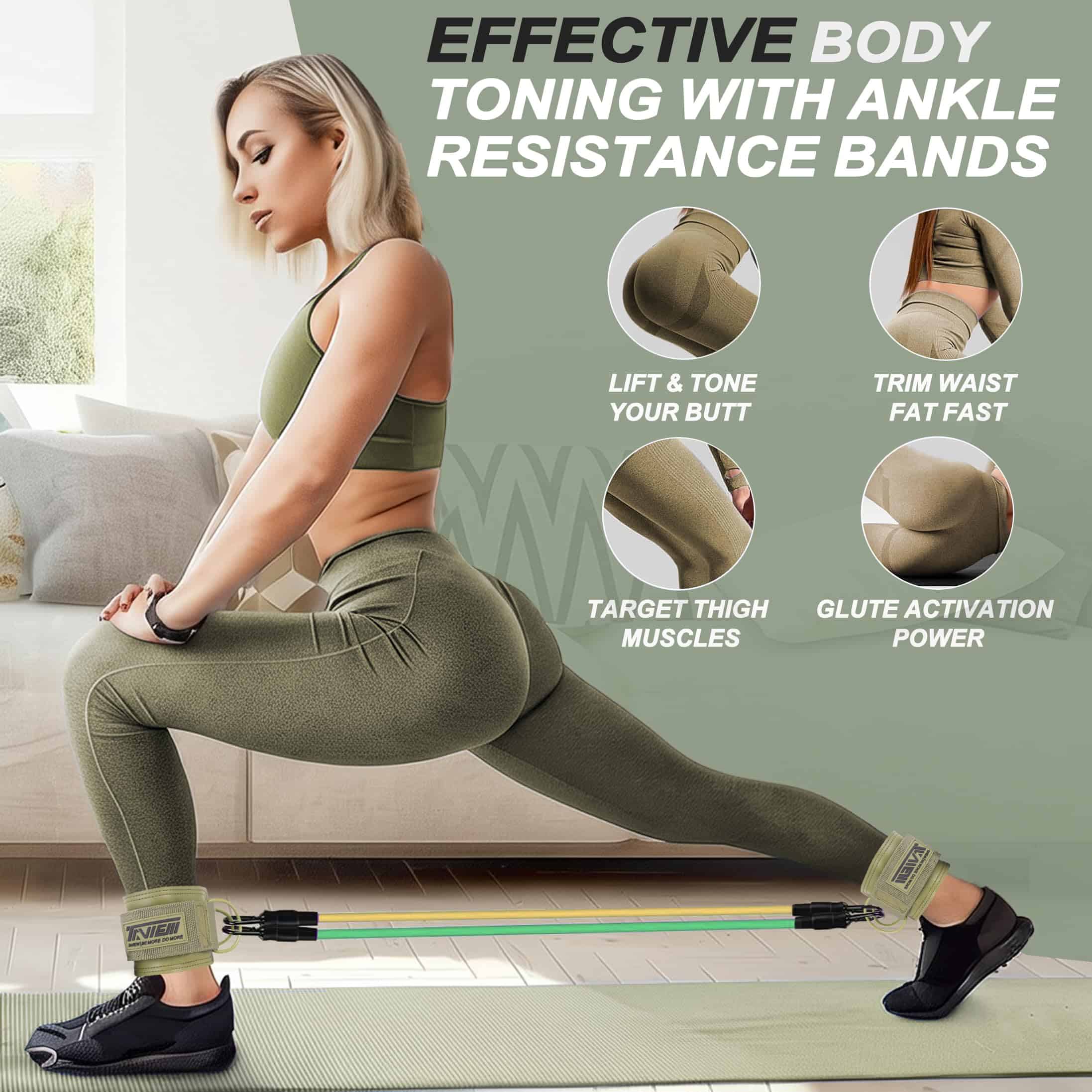 Bandas de Resistencia para Tobillo con Puños, -Verde con 3 B - Imagen 5