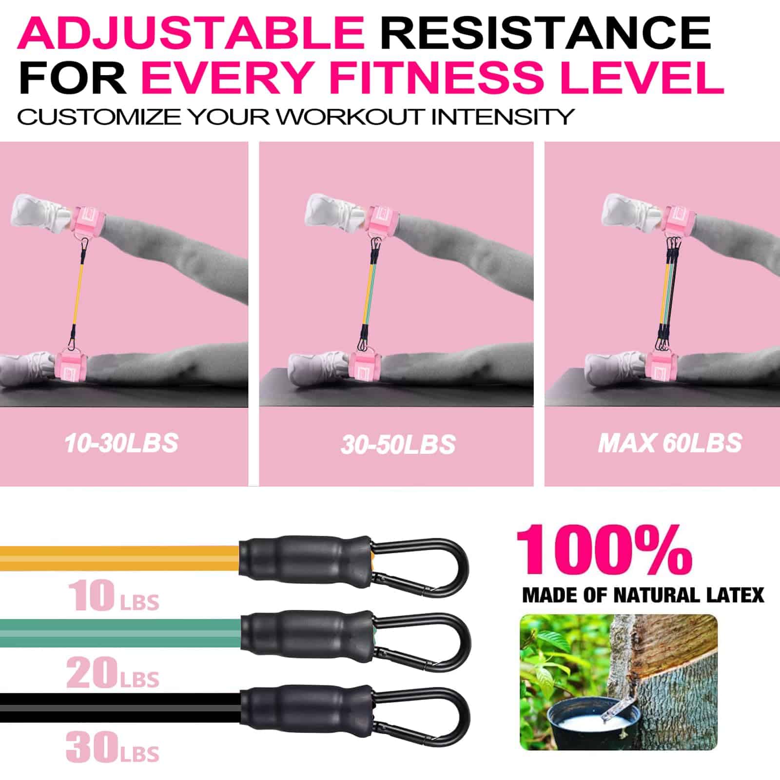 Bandas de Resistencia para Tobillo con -Rosa con 3 Bandas de - Imagen 5