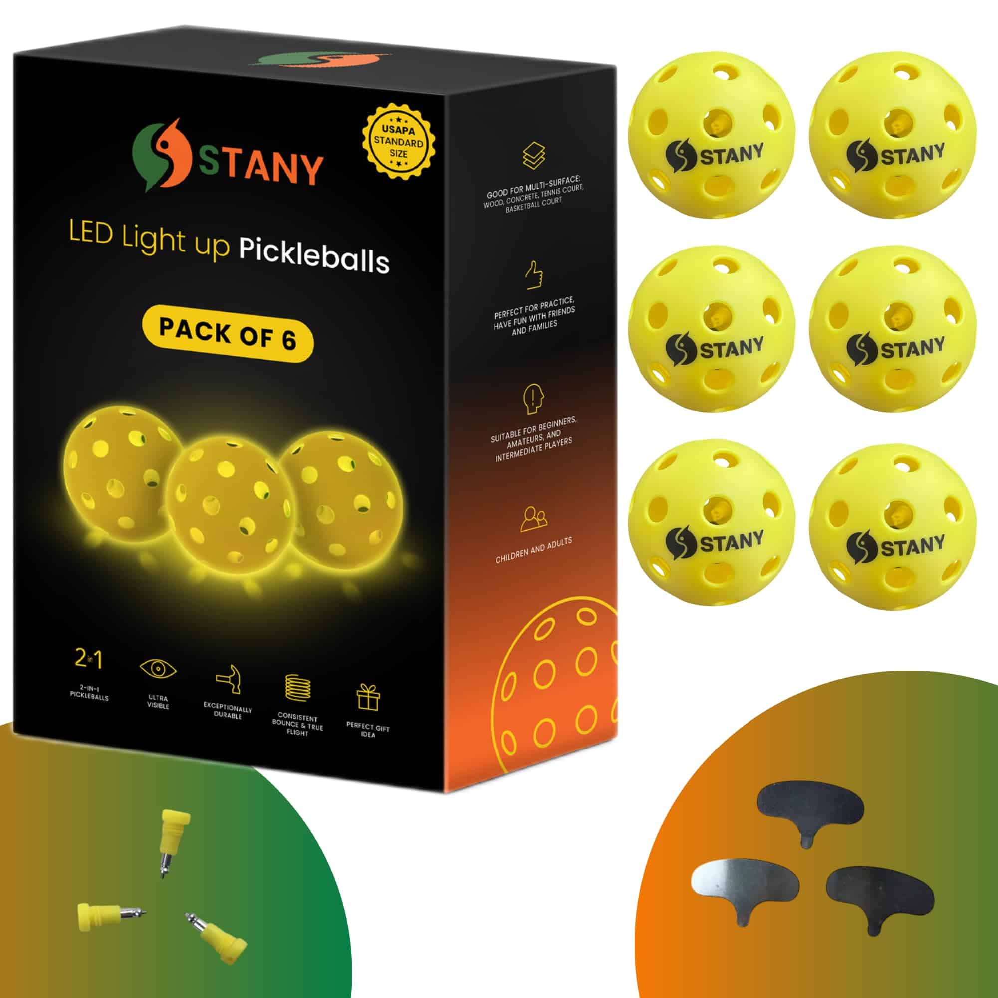 Pelotas de Pickleball con LED STANY Premium, para Jugar de