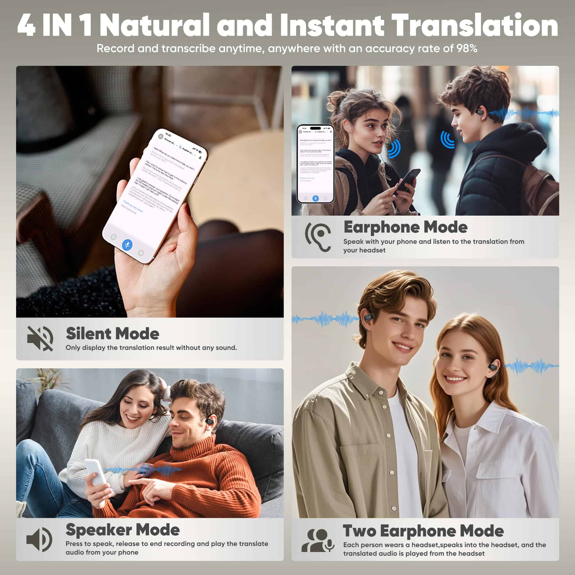 Audífonos de Traducción de Idiomas WOAKUSO AI, Audífonos de - Imagen 4