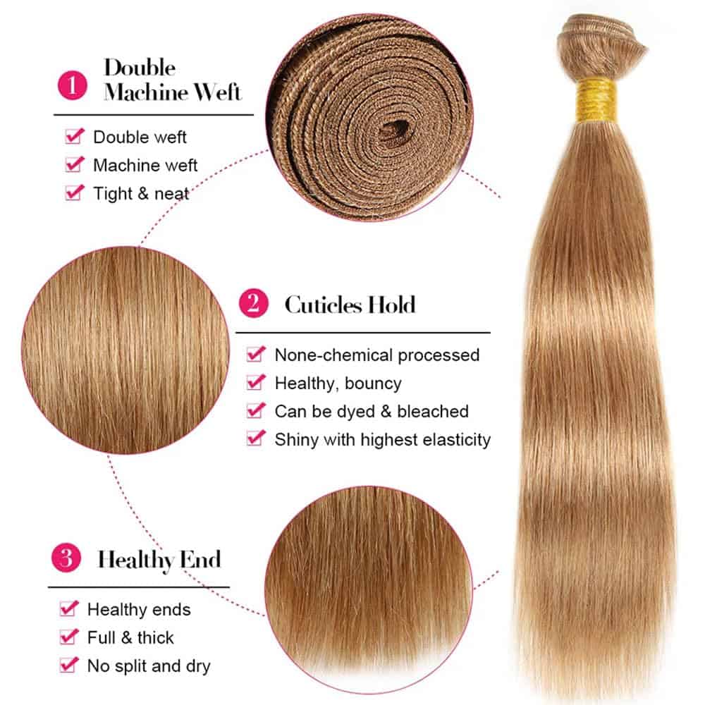 #27 Honey Blonde Bundles Cabello Humano Paquetes Rectos 18 - Imagen 4