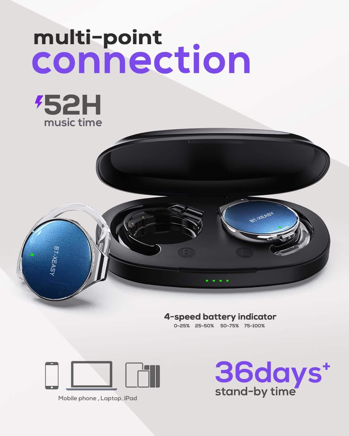 Audífonos Bluetooth 5.4 On Ear, -Azul&Plata&Negro - Imagen 4