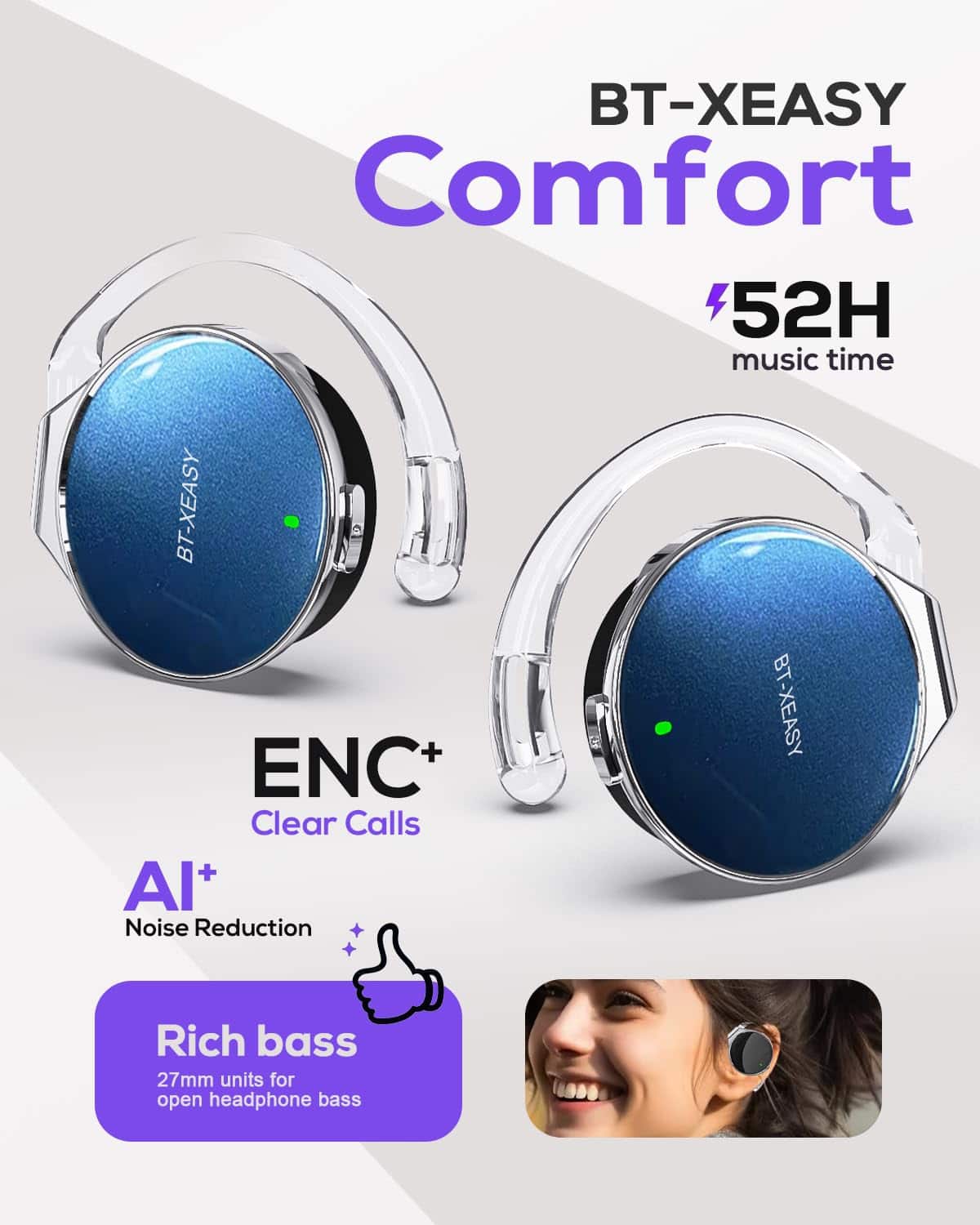 Audífonos Bluetooth 5.4 On Ear, -Azul&Plata&Negro - Imagen 6