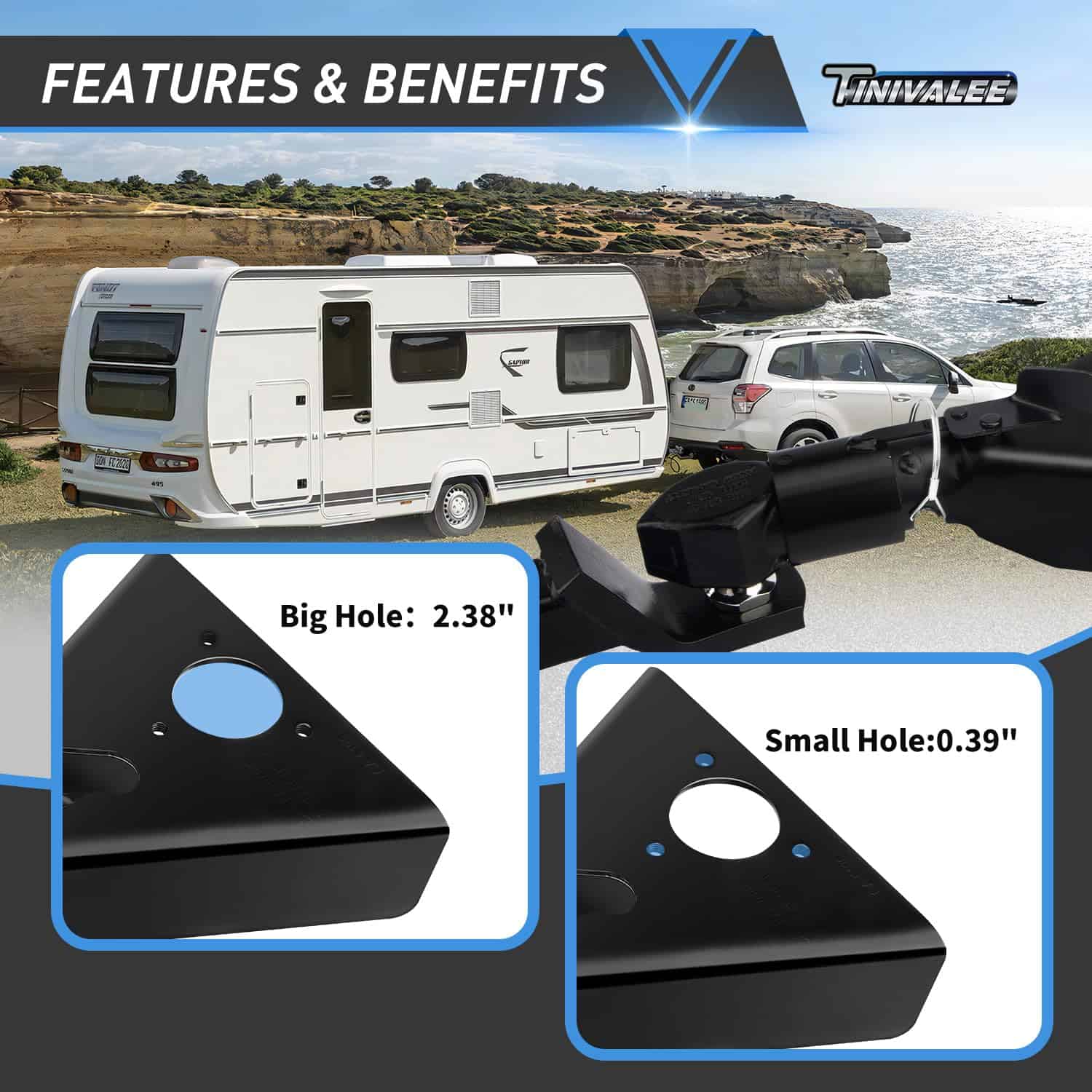 Acoplador de remolque Tinivalee 2" A-Frame, Para Bola de - Imagen 7