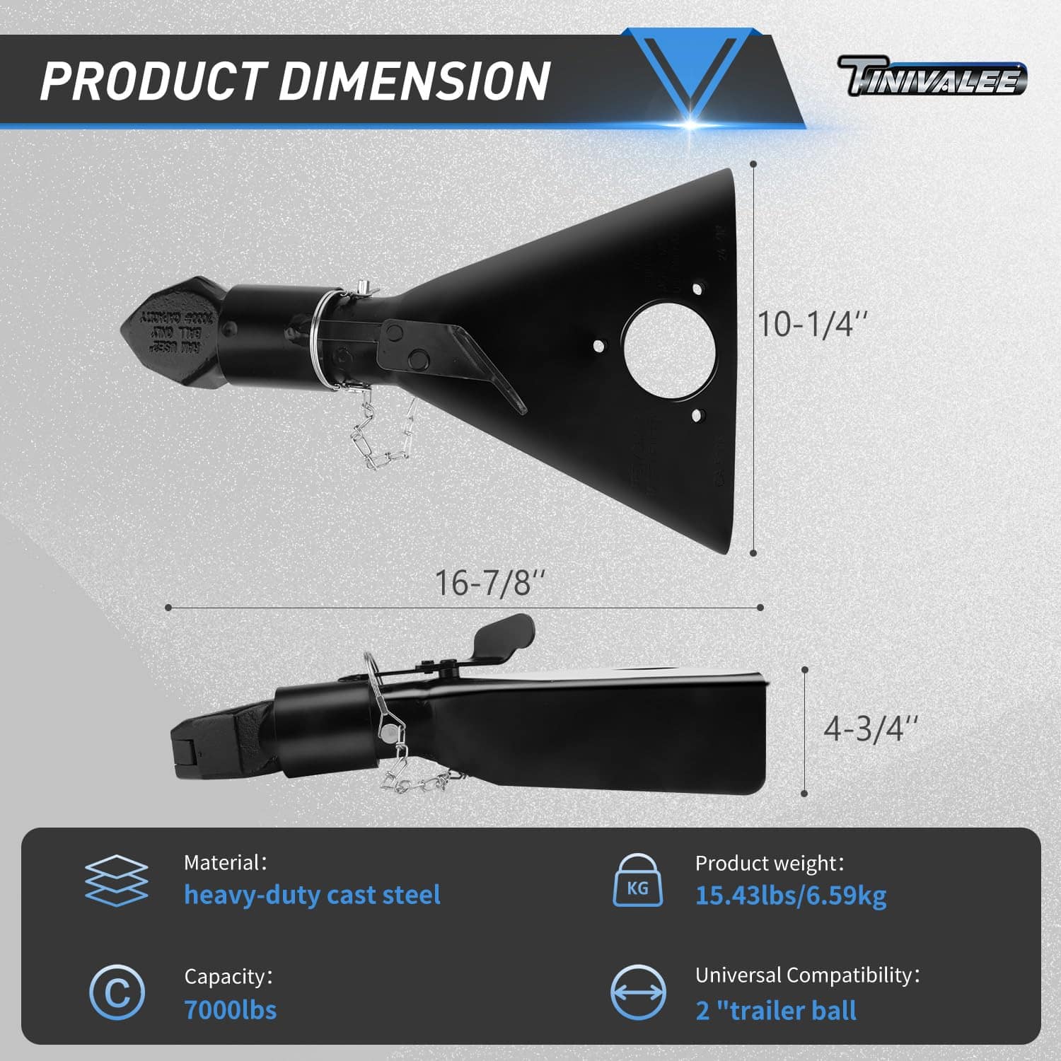Acoplador de remolque Tinivalee 2" A-Frame, Para Bola de - Imagen 3