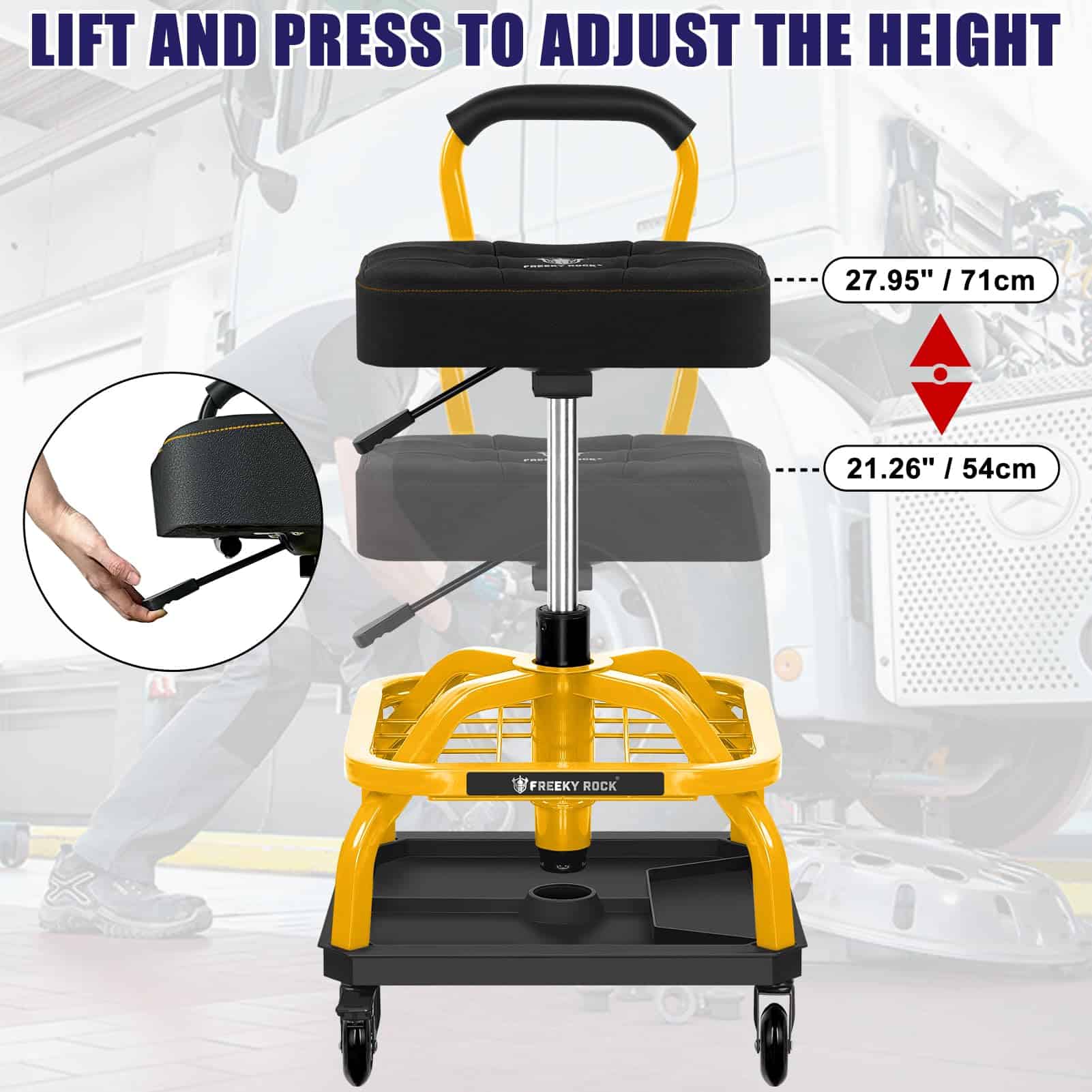 Taburete rodante FREEKYROCK con ruedas, silla de taller - Imagen 5