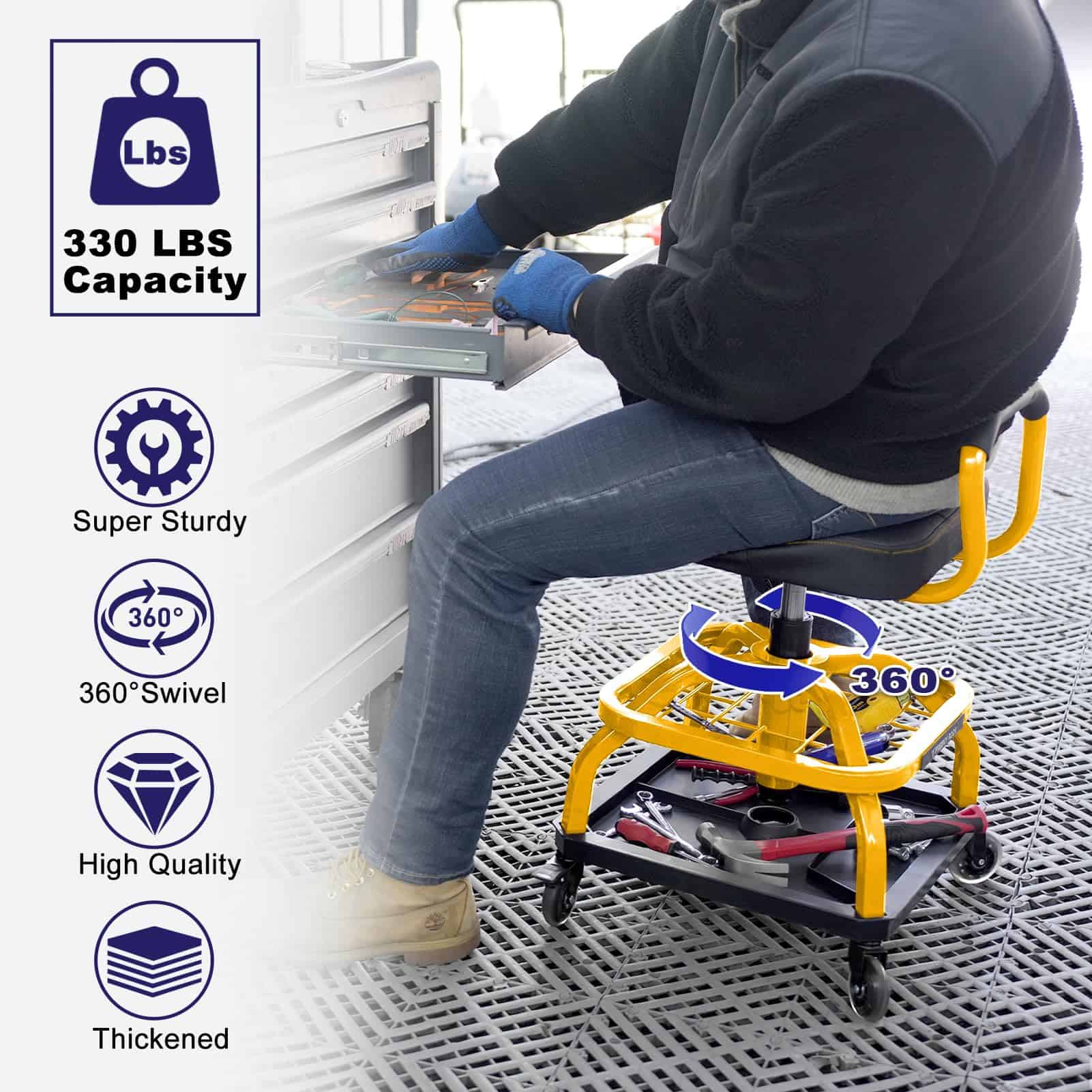 Taburete rodante FREEKYROCK con ruedas, silla de taller - Imagen 4