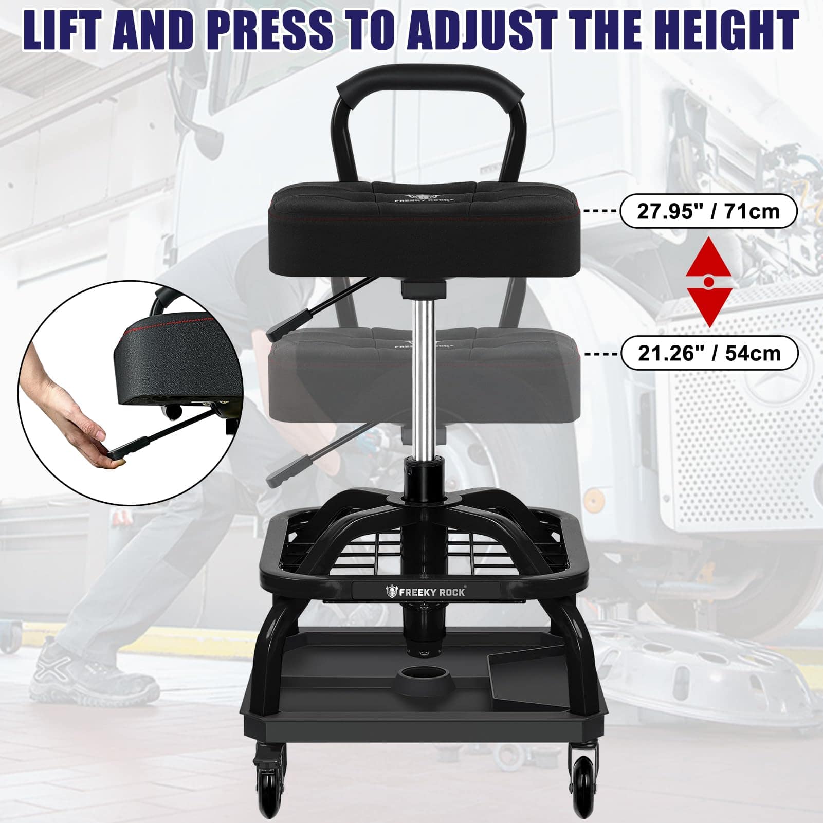 Taburete Rodante FREEKYROCK con Ruedas, Silla -Negro - Imagen 5