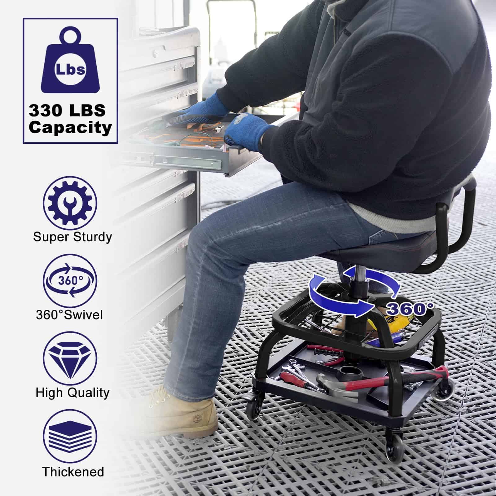 Taburete Rodante FREEKYROCK con Ruedas, Silla -Negro - Imagen 4