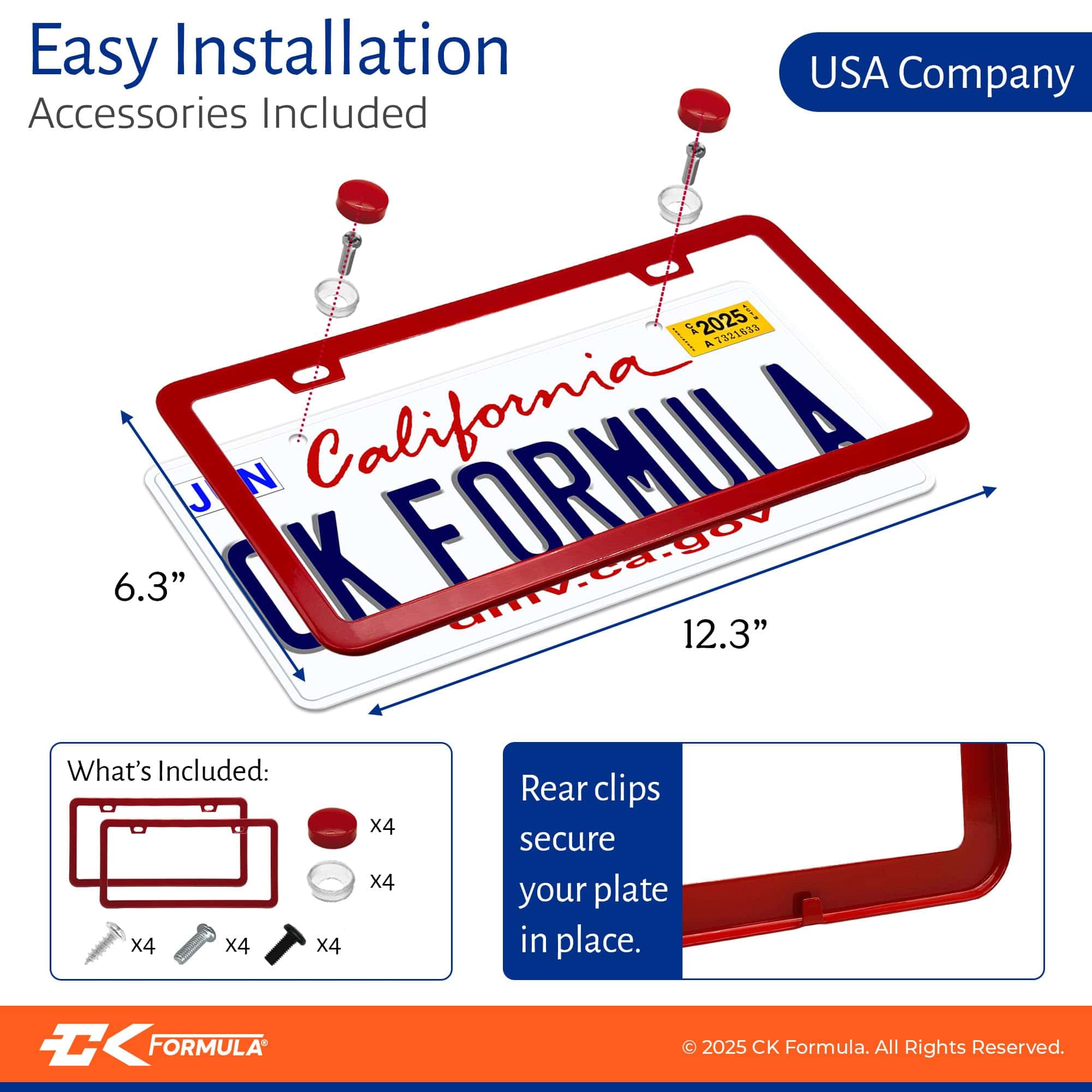 Porta Placas para Auto Rojos - Paquete de 2, Marco de Placa - Imagen 7